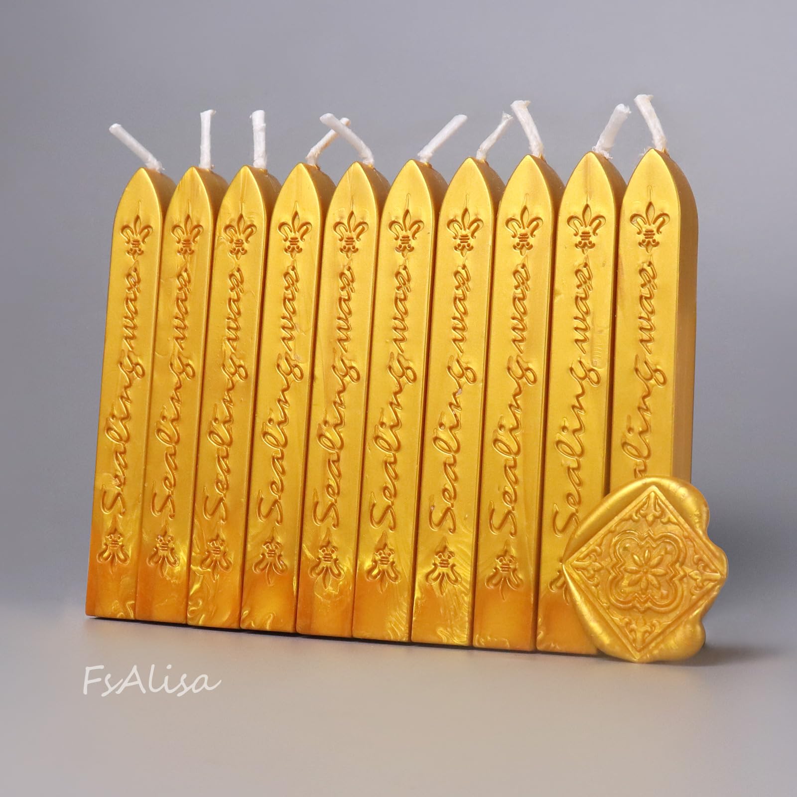 fsalisa Gold Wax Seal Sticks with Wick, 10Pcs for Decorative Wedding Invitations Cards, Envelopes, Gift Packages - Image 2
