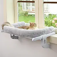 Zoratoo Peitoril de janela para gatos com reforço grande, fácil de ajustar e montar, assento de janela para peitoril da janela e cabeceira, cama de rede para gatos grandes e gatinhos (cinza, G)