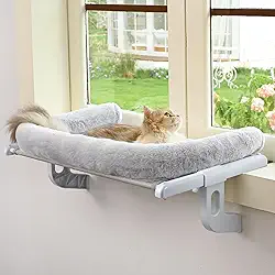 Peitoril de janela para gatos com reforço grande, fácil de ajustar e montar, assento de janela para peitoril da janela e cabeceira, cama de rede para gatos grandes e gatinhos (cinza, G)