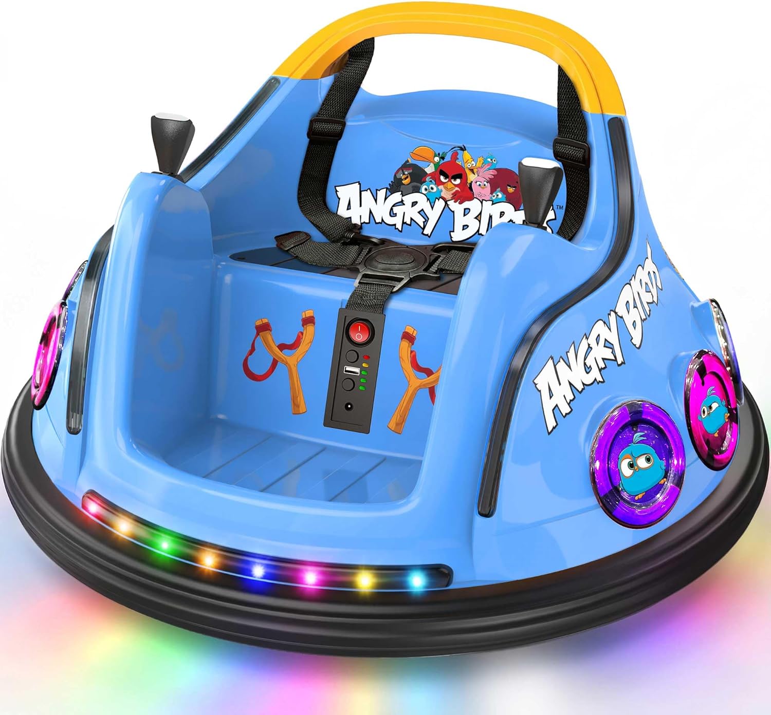 ANPABO 12V Toddler Bumper Car w/ 360° Spins, Remote Control, Rainbow Lights & Bluetooth, 5-Point Seat Belt, 3 Speeds, Bumper Car for Toddlers, Blue