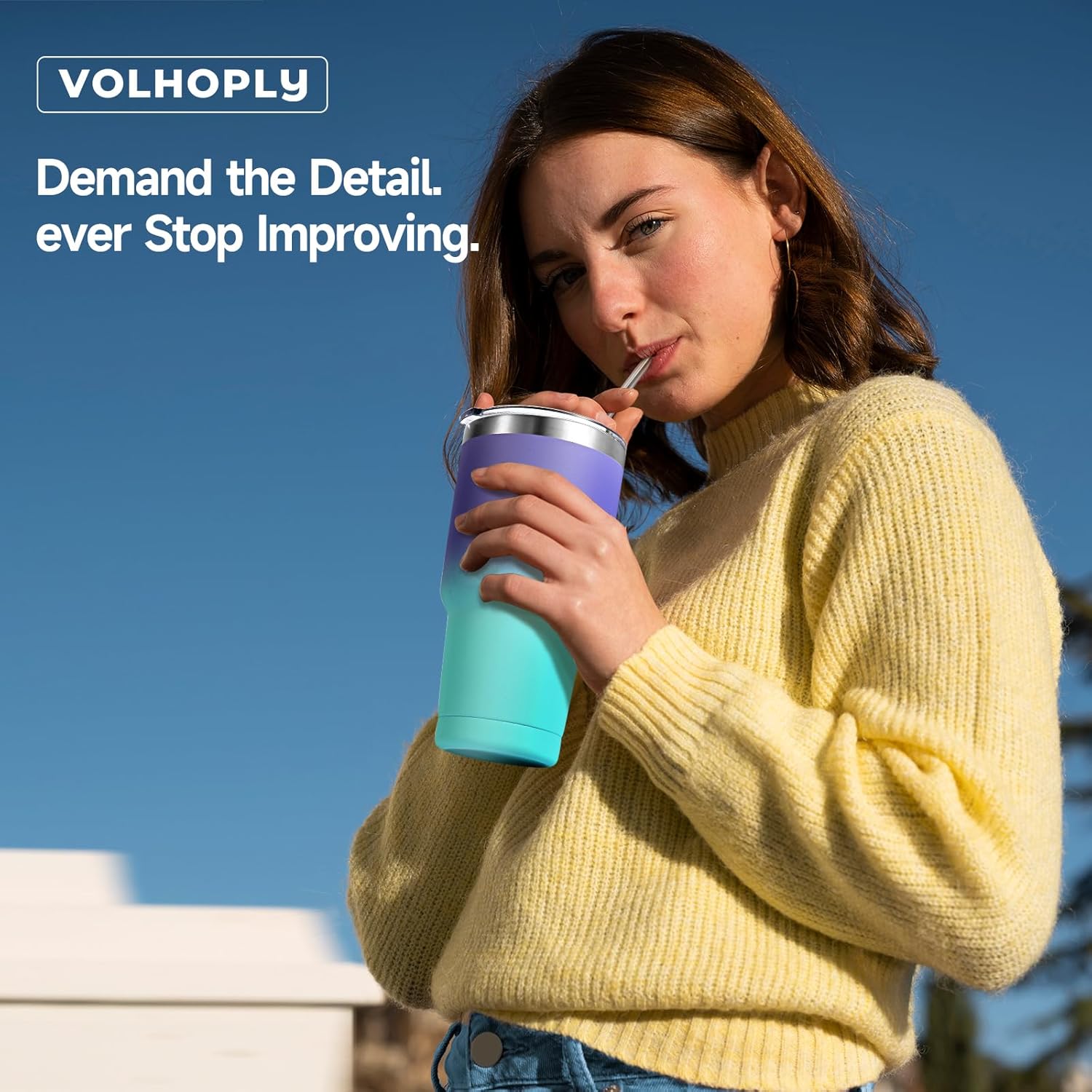 Volhoply 30oz Insulated Tumbler with Lid and Straw, Double Wall Inner & Outer 304 Stainless Steel Tumblers Bulk, Powder Coated Coffee Cup for Office, Home, Travel (Assorted,8 Pack) - Image 7