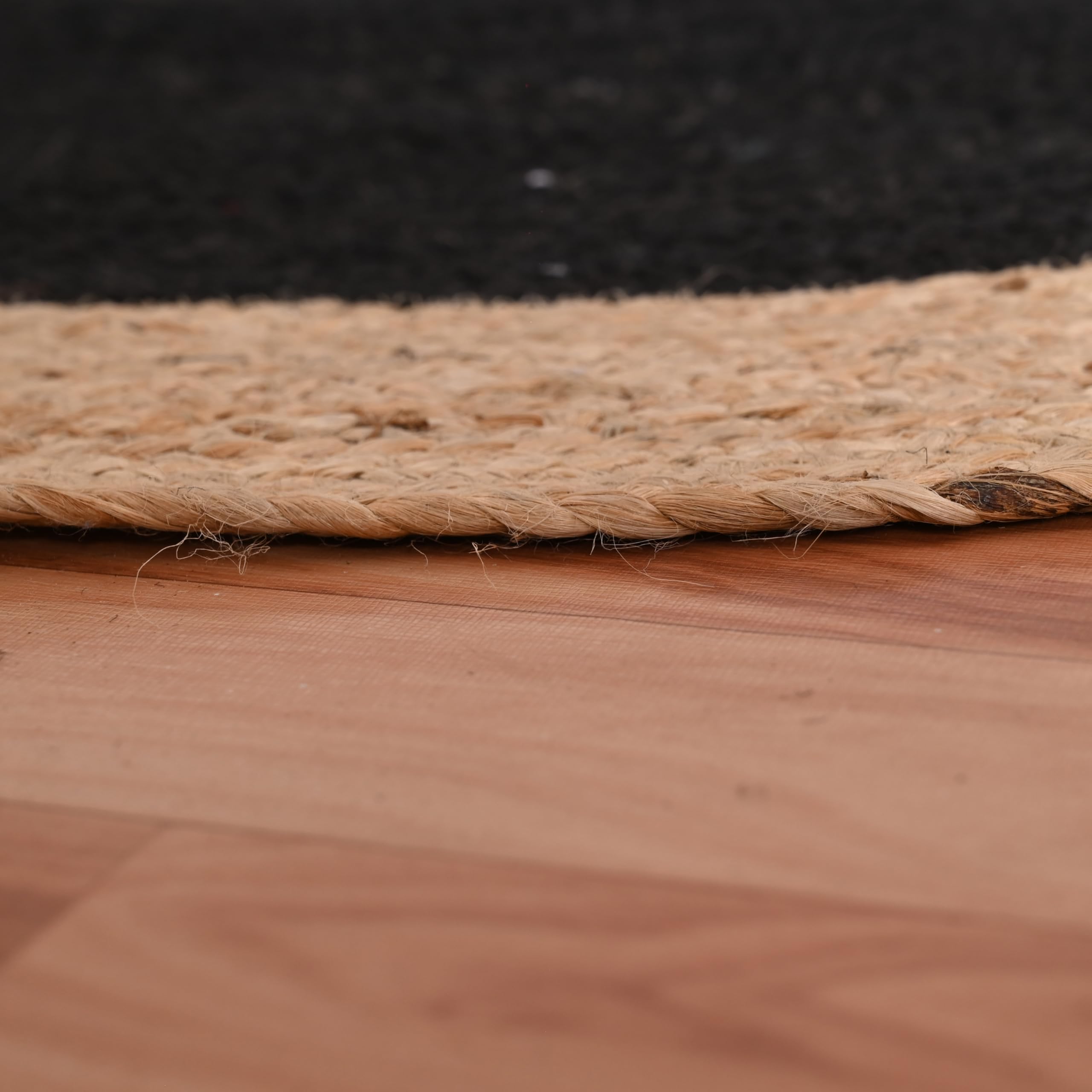 Tapis en jute tressé à la main en fibres naturelles, tapis bohème tressé à la main écologique pour chambre, cuisine, salon, maison de campagne (noir naturel, rond 3,35 m)