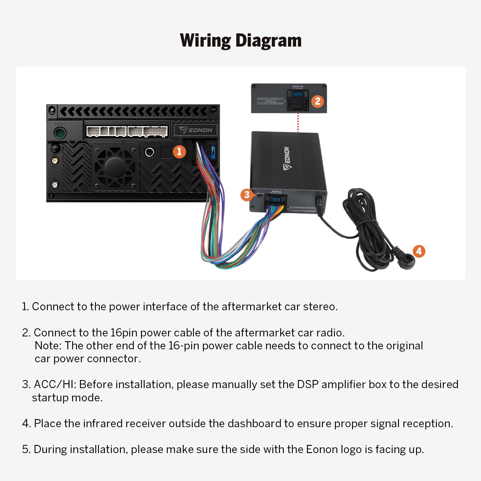 Eonon DSP Digital Amplificatore box 4CH × 40W uscita EQ Mode spina di alimentazione per Car Stereo Headunit A304