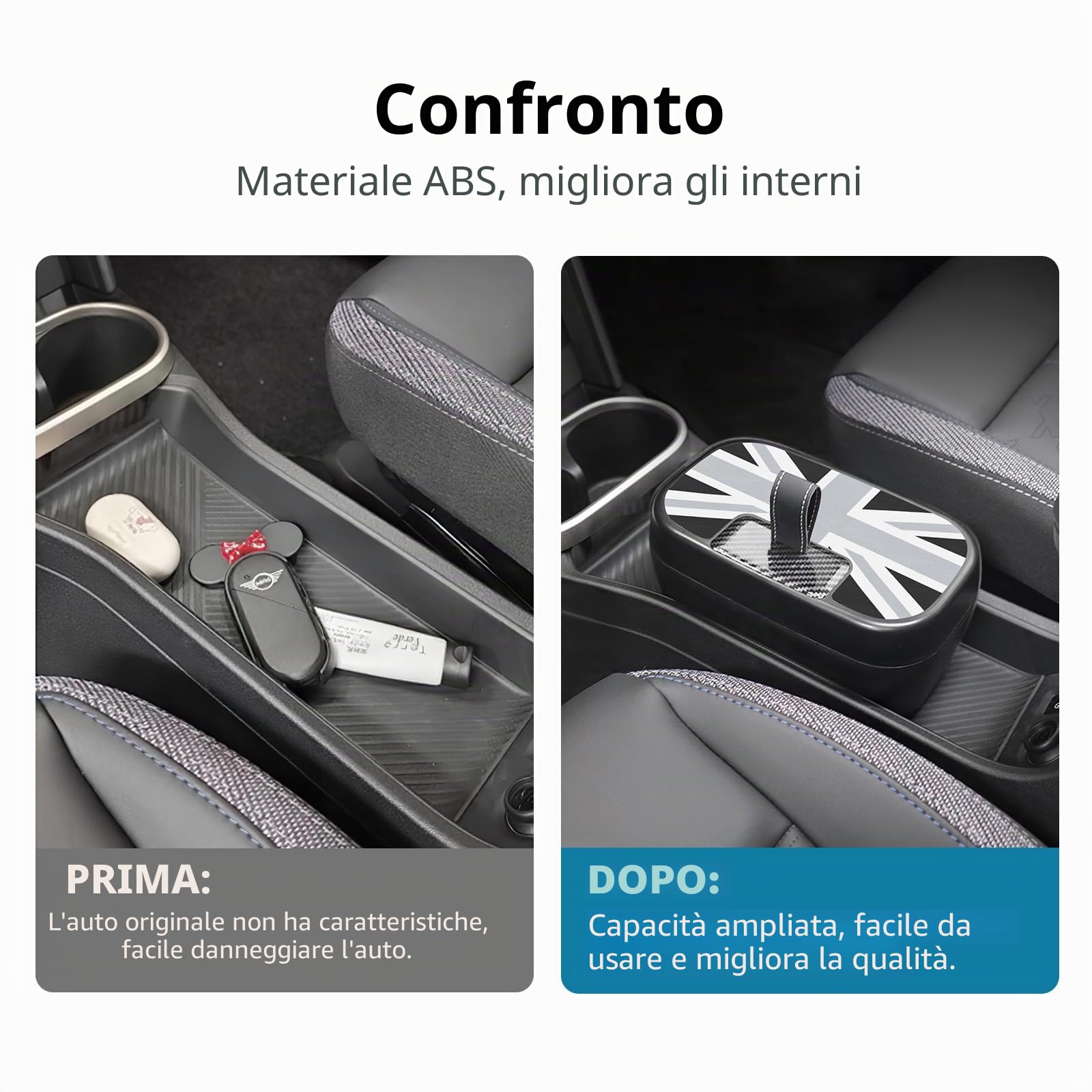 Scatola portaoggetti console centrale Vassoio organizer bracciolo per Mini Cooper S F65 F66 2024 2025 Accessori cambio automatico Vano portaoggetti nella console centrale Mini accessori (Grigio