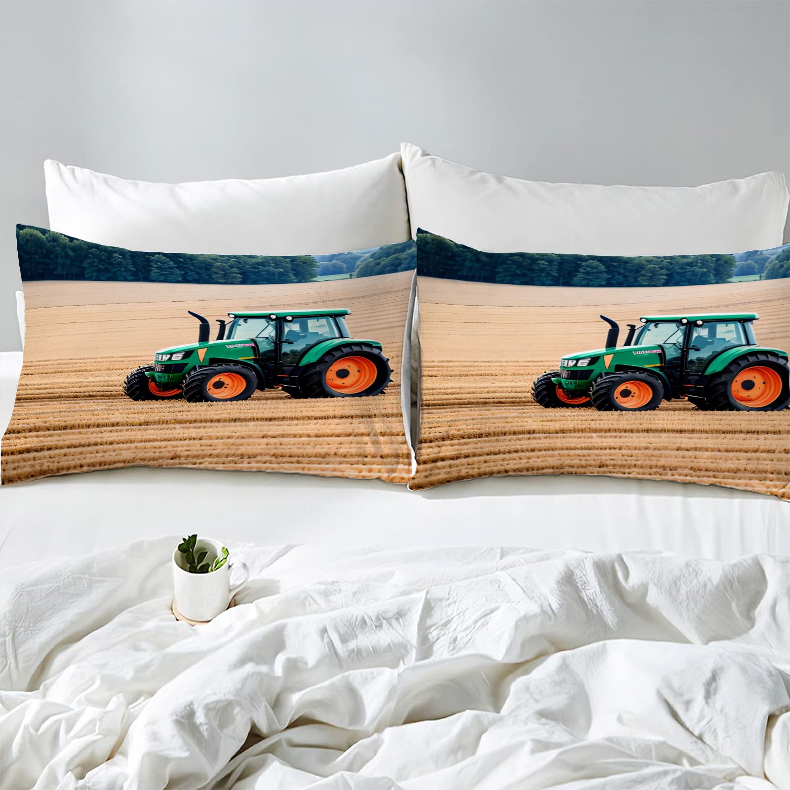 3D Traktor Kinder Bettwäsche 200x200 Landwirtschaftliche Weiche Microfaser Bettwäsche-Sets Bettbezug mit Reißverschluss und 2 Kissenbezug 80x80 cm