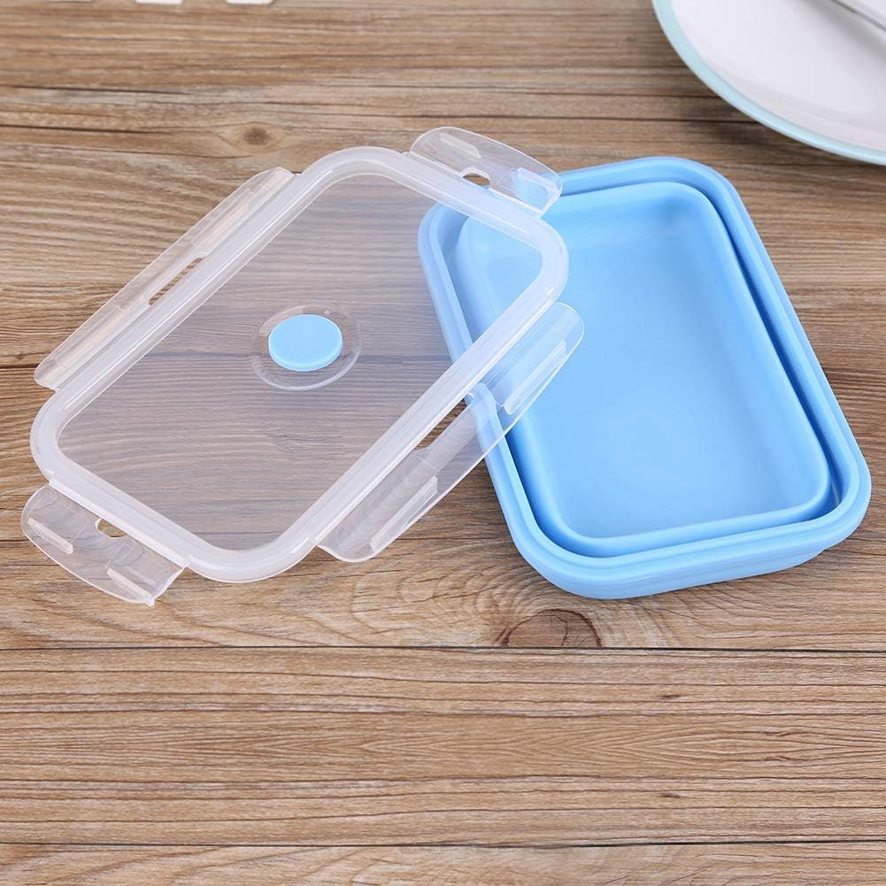 Collapsible Silicone Lunch Box, 800ml Leak Proof Food Storage Container with Clip Lock Lid for Office Camping Hiking Microwave Dishwasher Fridge (Sky Blue)