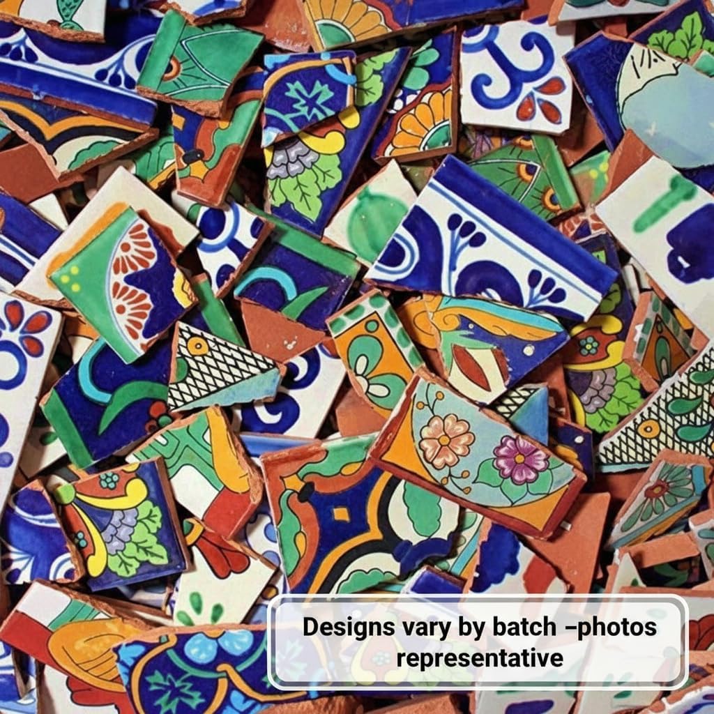 Mextiles Broken Mexican Talavera Tiles - Handmade 10lb Mix for Mosaics, Backsplashes & Outdoor Decor