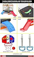 Vista 2 de Trampolín Mini Rectangular 7 en 1 de 6.5 pies con Escalada Deslizamiento Columpio para Niños Regalo de Cumpleaños para Niñas y Niños, Trampolín