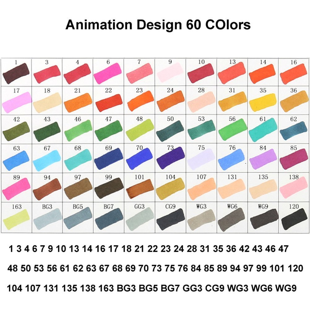 Lot de 40/60/80 marqueurs graphiques de couleurs assorties, double tête pour dessin d'animation, pointe fine large avec sac noir, marqueurs à alcool pour artiste (60 couleurs)