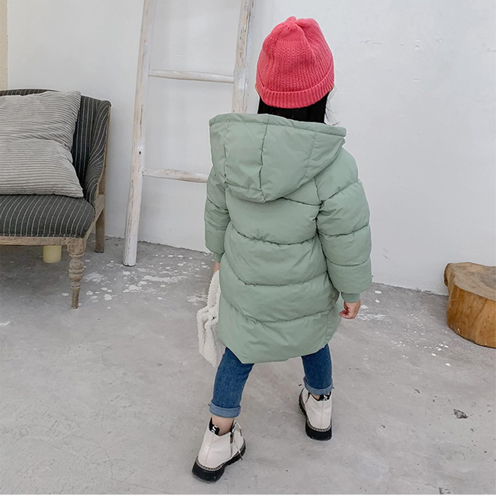 Winterjacke Mädchen Leichte Steppjacke Lang Winter Warme Daunenjacken Verdicken Einfarbig Niedliche Wintermantel Casual Softshelljacke Mit Kapuze Kinder Puffer Jacke Mit Reißverschluss 1-12 Jahre
