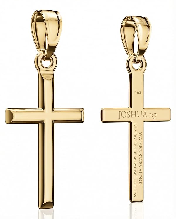 ZENLUNANO Bible Verse Cross Pendant, Joshua 1:9, Medium, Gold Tone by ZENLUNANO - Used condition - US$15.63