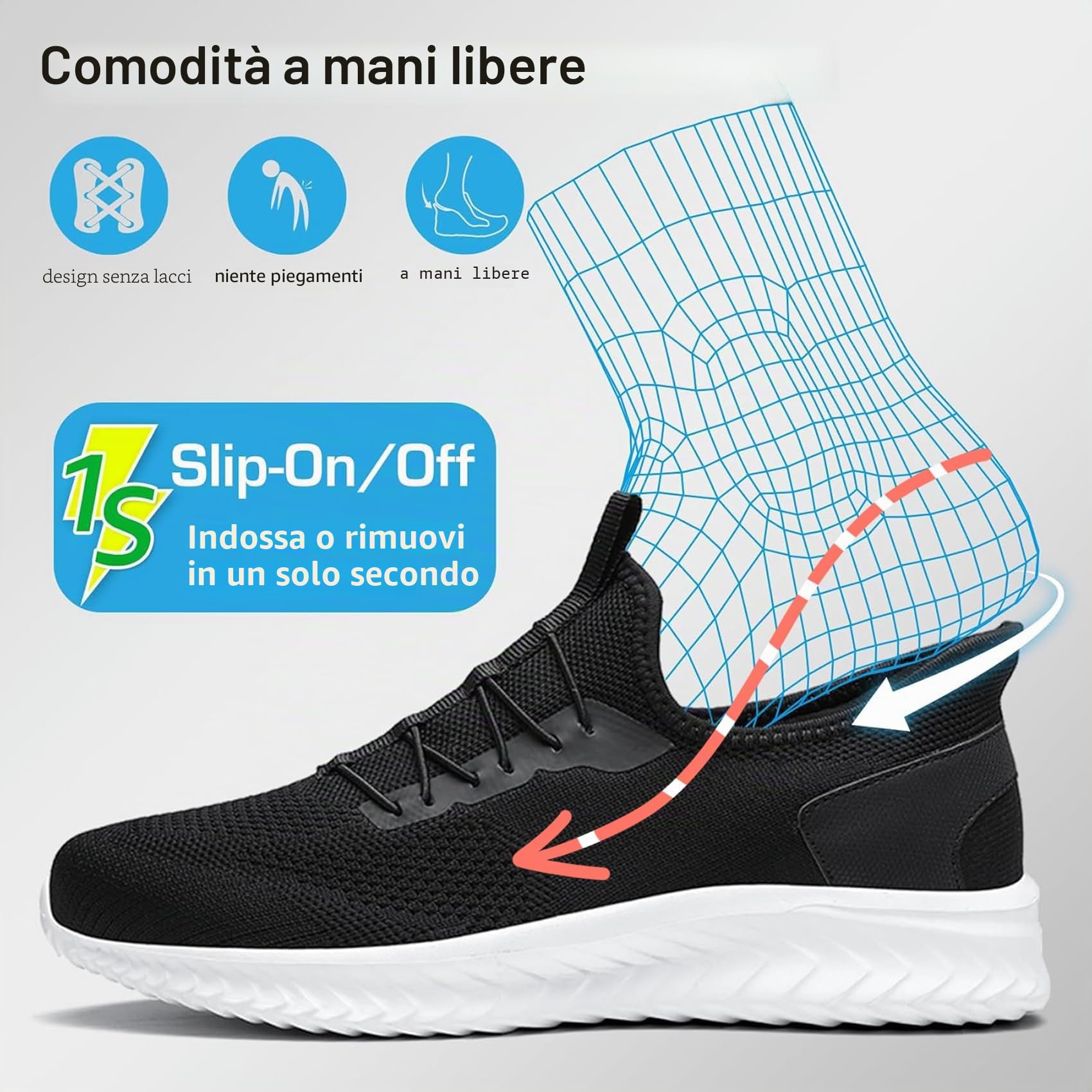 Sneakers Uomo Donna Scarpe da Ginnastica Slip-On Scarpe da Camminata Traspirabile Leggero Scarpe Sportive Scarpe da Corsa