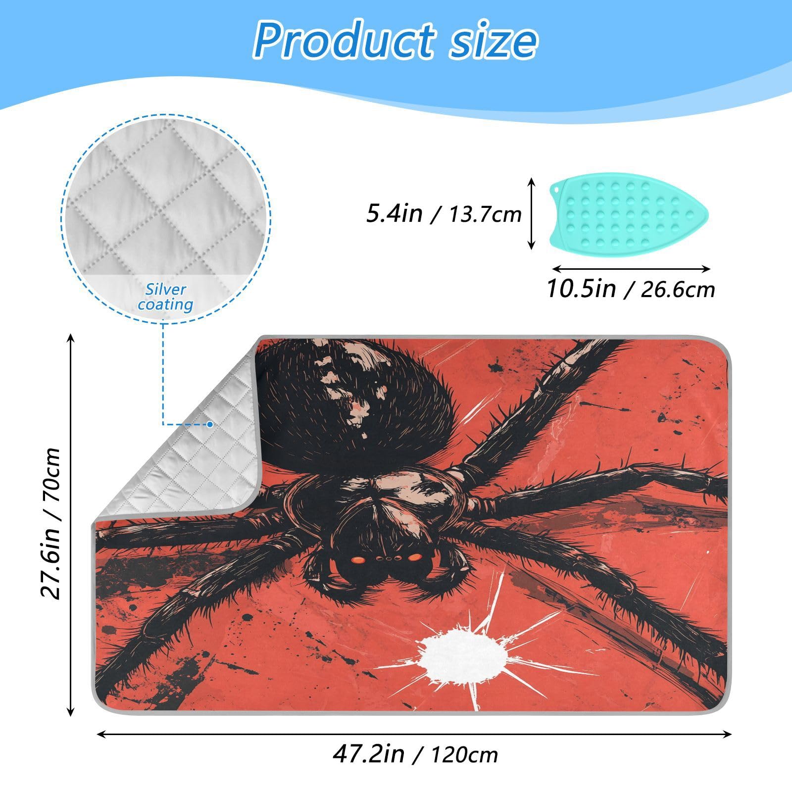 pnyoin Portable Ironing Mat Redback Spider Animal Travel Ironing Pad with Silicone Iron Rest for Steam Pressing on Tabletop or Bed Heat Resistant Portable Quilting & Travel Blanket