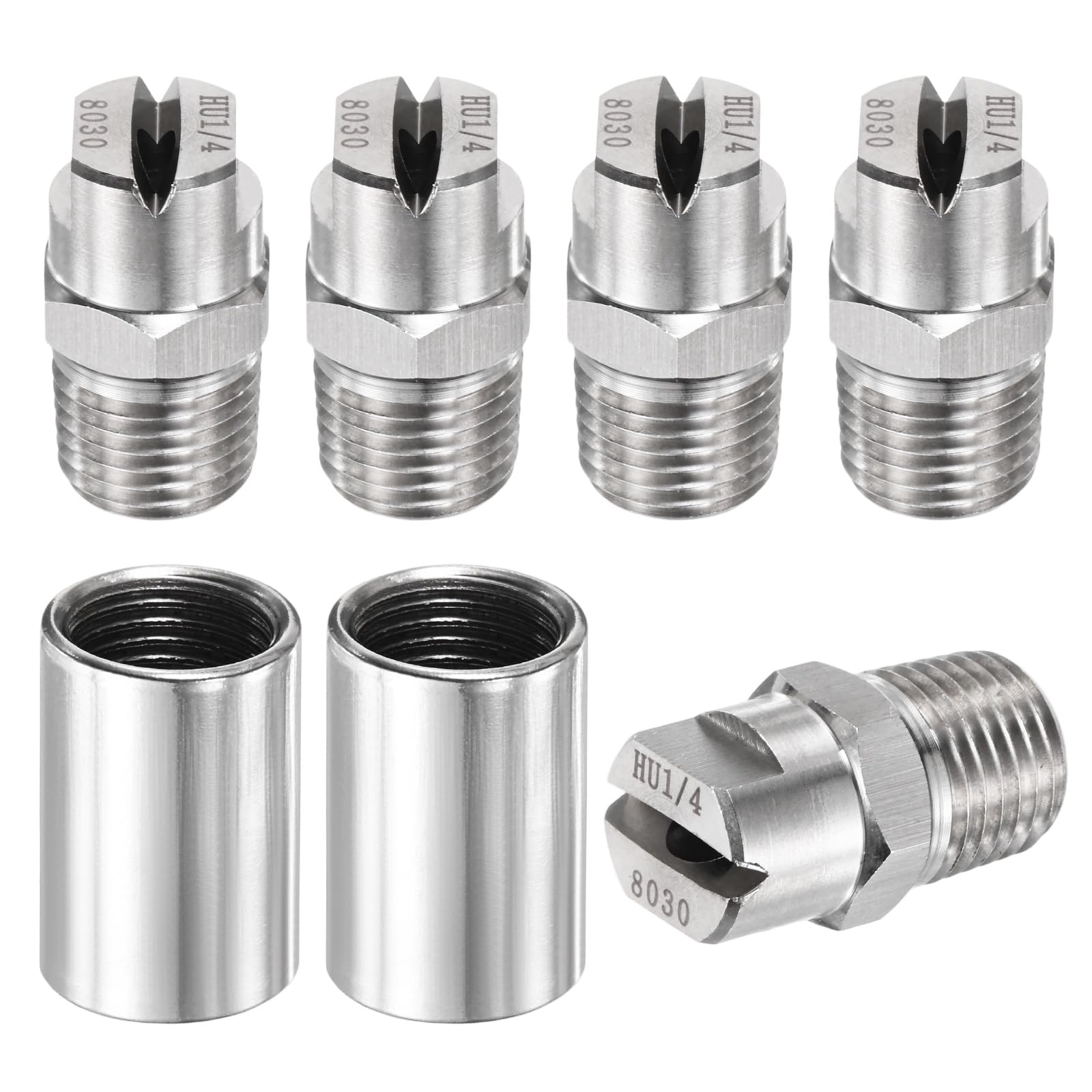 TIXIPEM 1/4" BSP Male 80 Degree Flat Fan Spray Tip [7PCS] - High Pressure Washer Spray Nozzle with 1/4" BSP Female Pipe Fitting Used for Water Guns - [Stainless Steel-3.6MM]