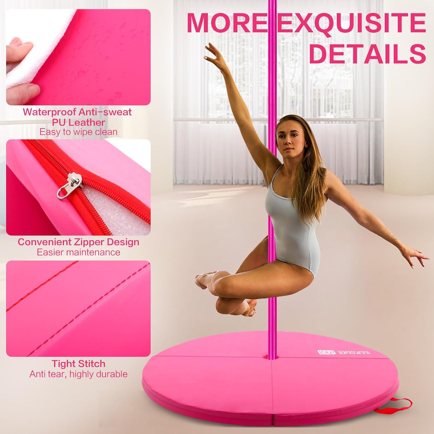 Foldable Pole Dance Crash Mat, Round Foam Padding, Waterproof PU Cover, Lightweight Safety Cushion for Home, Gym, Yoga Exercise