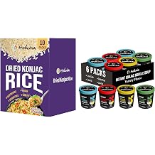 Hethstia Dried Konjac Rice & Konjac Noodle Soup Bundle Dried Shirataki Rice 10 Packs with Instant Shirataki Noodle Soup Variety 6-Pack, Low Carb, Gluten-Free, Vegan Healthy Instant Meal Combo