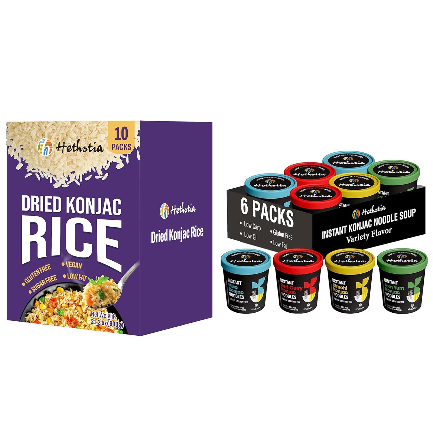 Hethstia Arroz Konjac Seco y Sopa de Fideos Konjac - 16 Paquetes