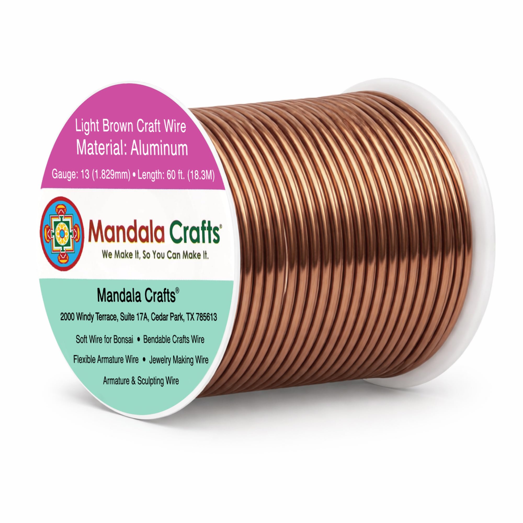 Mandala Crafts 13 Gauge Light Brown Anodized Aluminum Craft Wire, 60 FT
