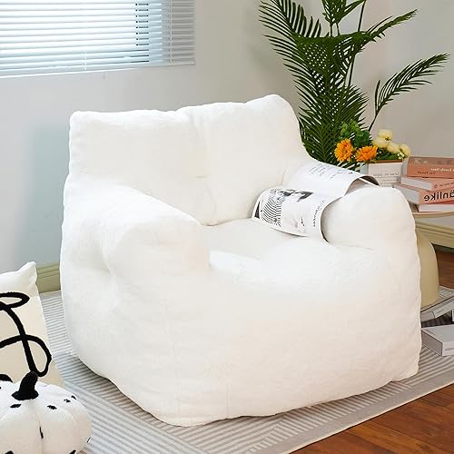 Miniatura 1 de DKLGG Puf para adultos, puf gigante con relleno incluido, de piel sintética, sofá de espuma viscoelástica, con reposabrazos para sala de estar,