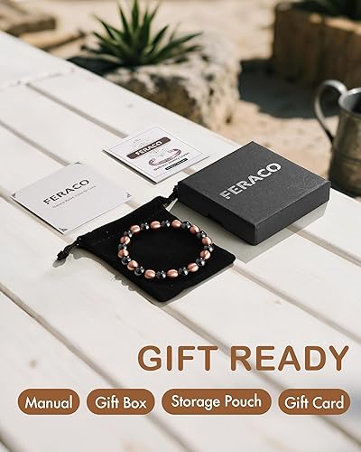 Miniatura 6 de Feraco Pulsera magnética de cobre puro para hombres y mujeres, 0.315 in, 99.99% cobre sólido y 3500 cuentas de hematita magnética Gauss, pulsera