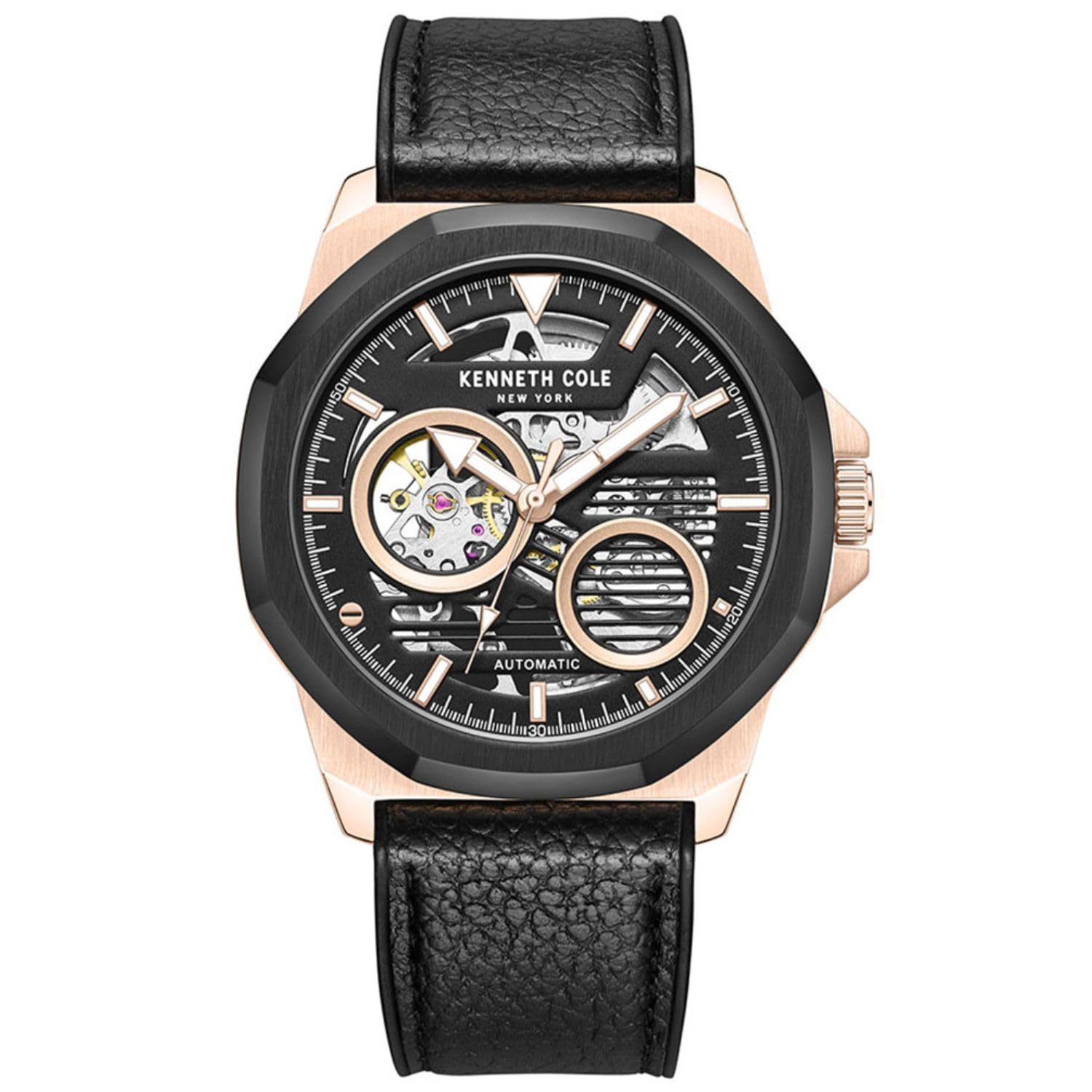 Kenneth Cole Automatic Black Dial Black Leather Strap Watch for