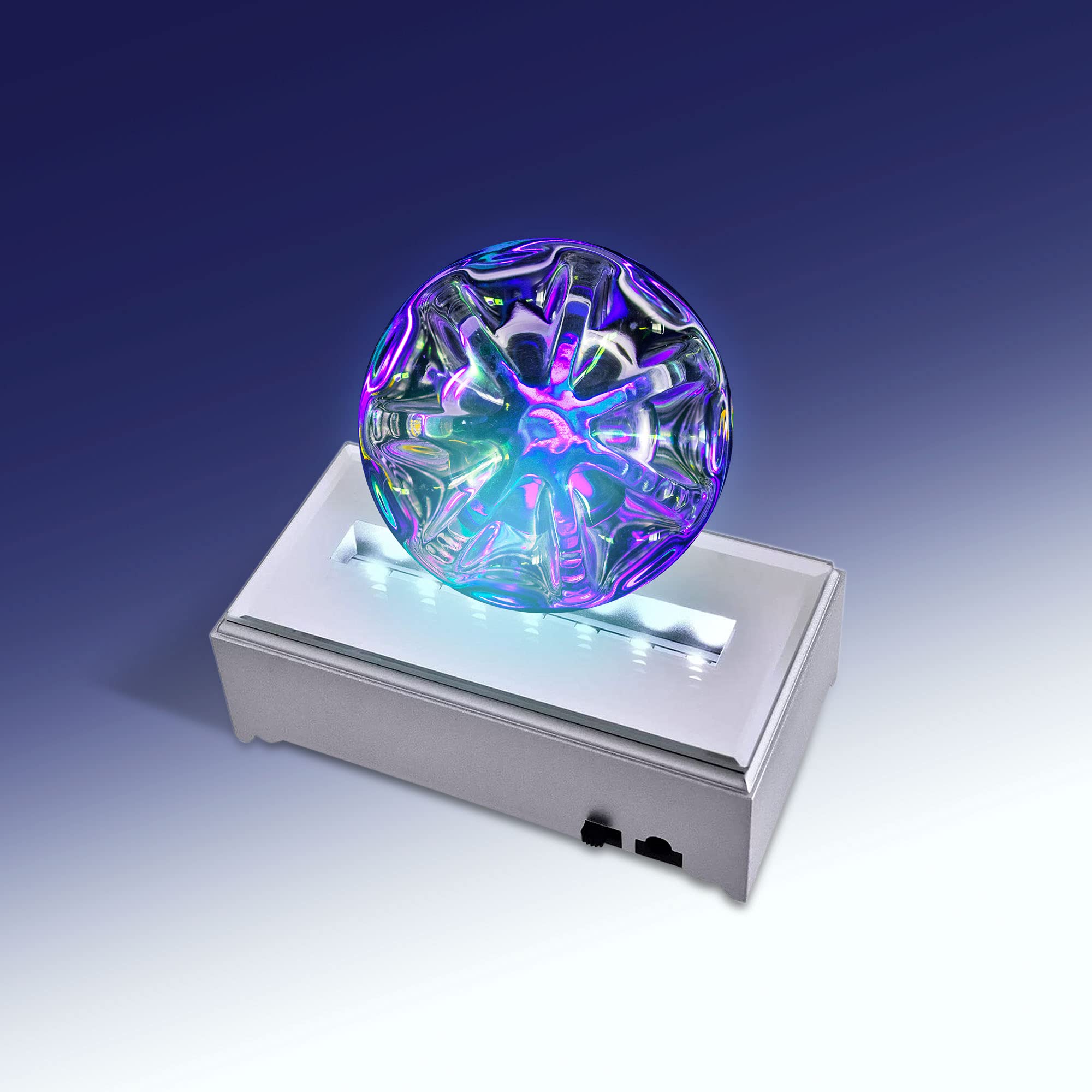 ASENTE 16 LED Lighted Display Stand - Mirror Top Base For 3D Crystal, Figurines, Jewelry, Battery Or USB Powered, Silver