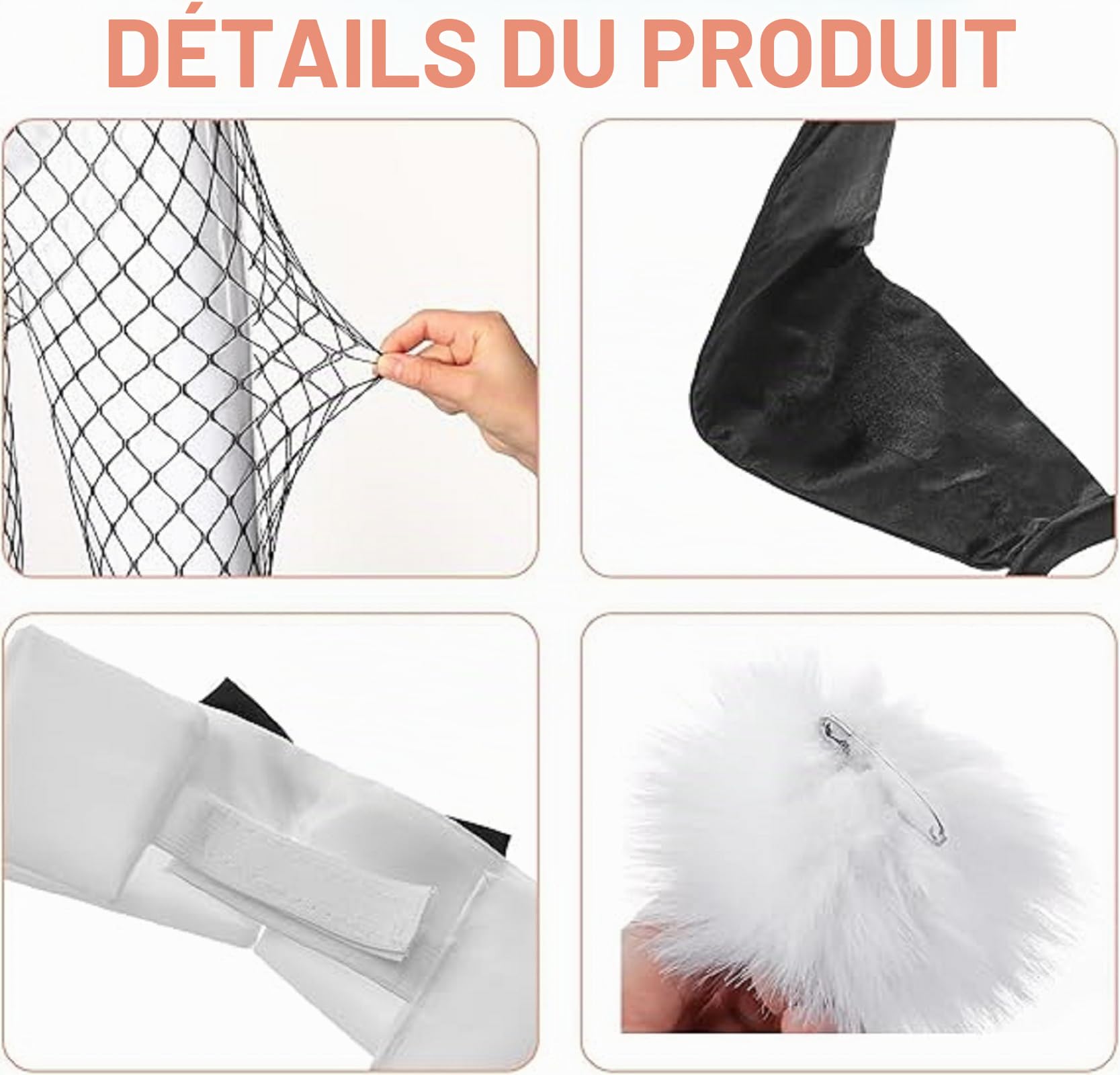 Geyoga Costume de Lapin d'Halloween Femme et Queues Maillot de Corps Set de Tenue de Lapin pour Costume de Noël Fête (Blanc et Noir, S)