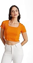BERRY BIRD Square Neckline Short slive Ribbed Crop Top