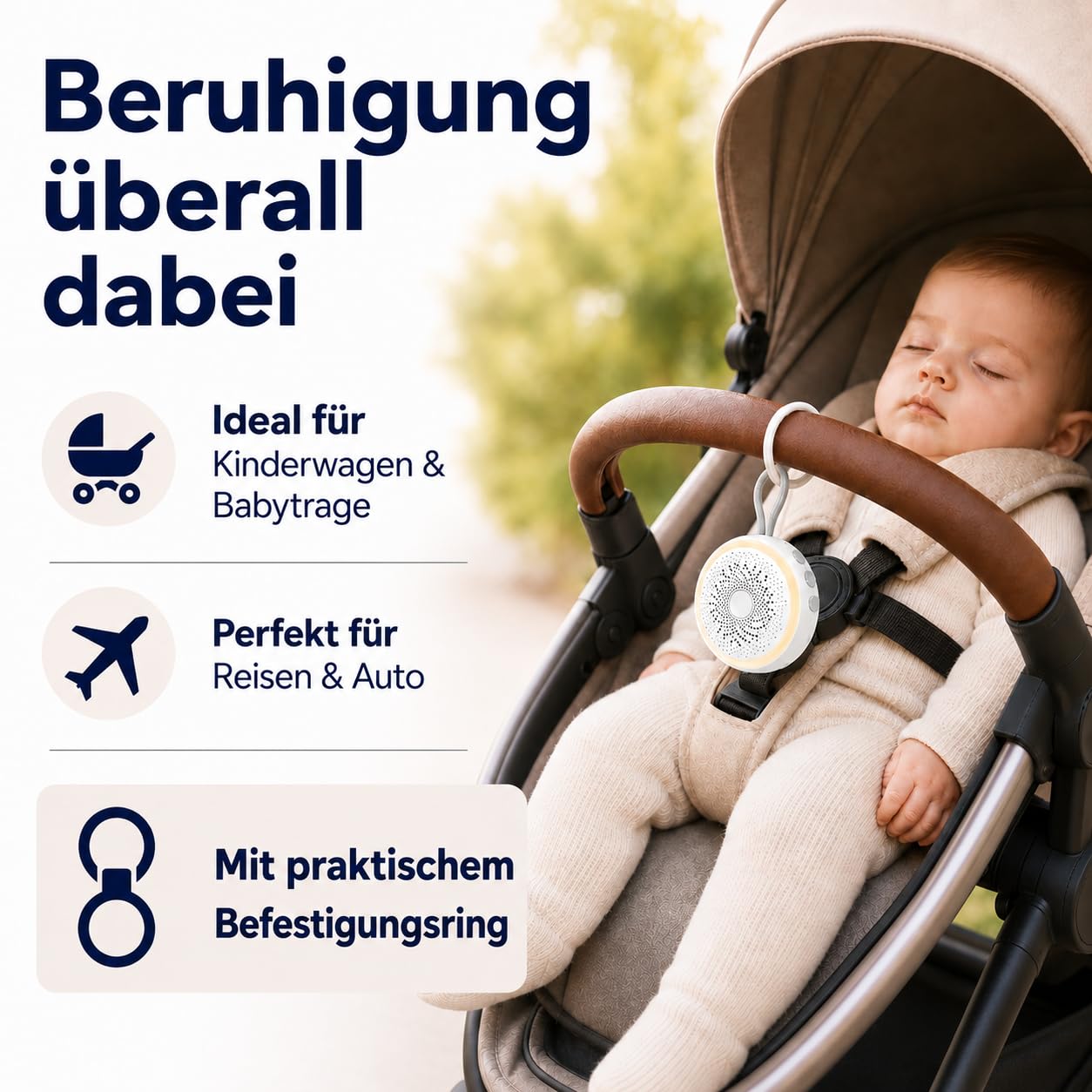 Baby White Noise Soundmaschine mit Nachtlicht - Tragbare Einschlafhilfe für Babys & Kinder, 16 beruhigende Geräusche, weißes Rauschen, Timer- & Memory-Funktion, bis zu 24h Akku, wiederaufladbar