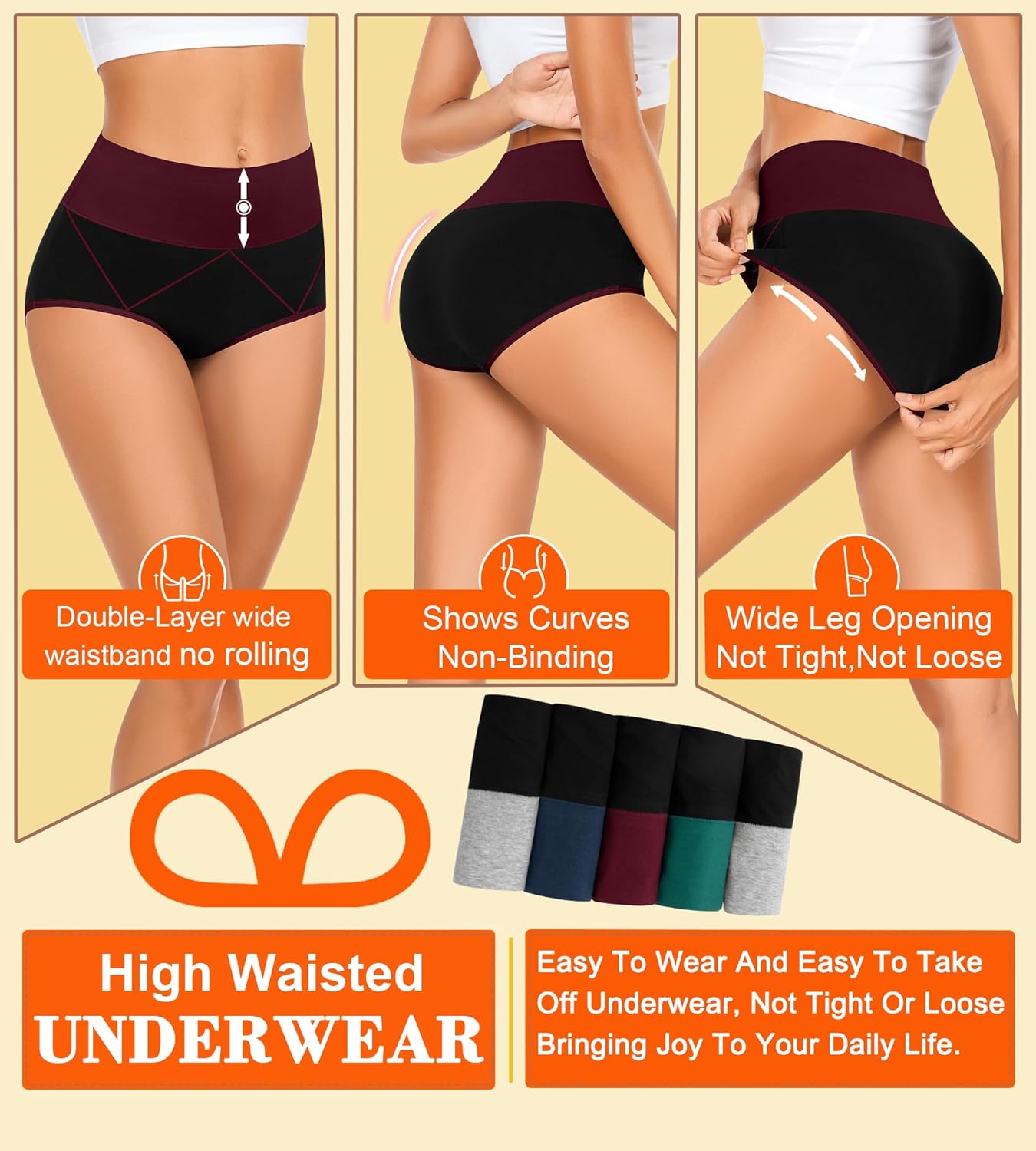 MISSWHO Womens High Waisted Cotton Underwear Full Coverage Soft Double-Layer Waistedband Panties (Regular & Plus Size) - Image 2