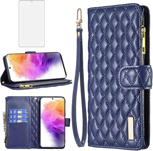 Asuwish Funda de teléfono para Samsung Galaxy A73 5G Funda tipo cartera con protector de pantalla de vidrio templado y soporte de cuero para