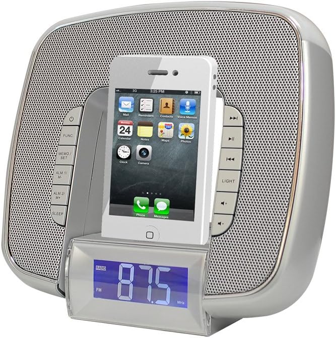Pyle PyleHome PICL29S Docking/Aux Input Clock Radio with FM Receiver and Dual Alarm Clock for iPod/iPhone (Silver)