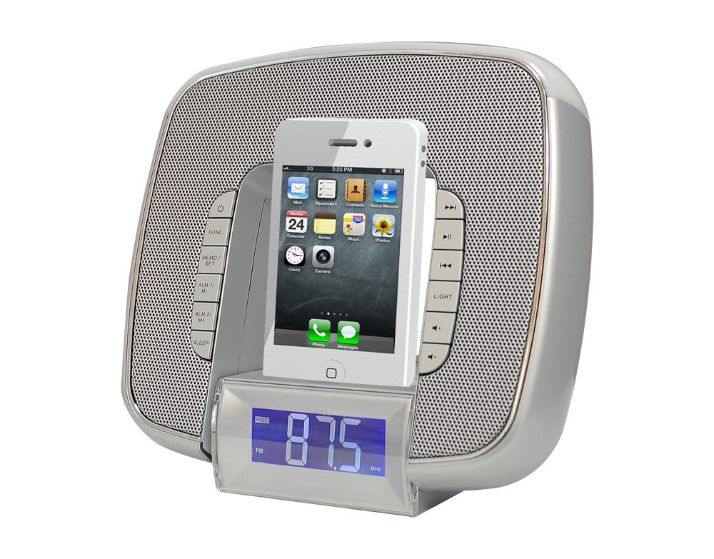 Pyle PyleHome PICL29S Docking/Aux Input Clock Radio with FM Receiver and Dual Alarm Clock for iPod/iPhone (Silver)
