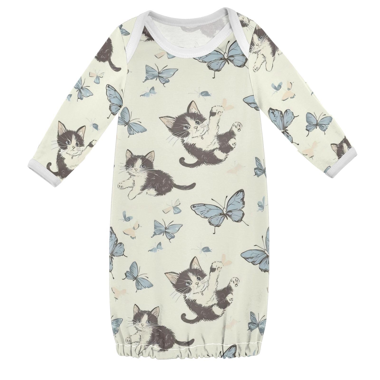 vvfelixl Kitten Butterfly Baby Gown,Baby Sleepers Gown for Boy Girls Newborn Babys Nightgown for 6-12 Months Infant Cotton Nightdress Long Sleeve Multicolor