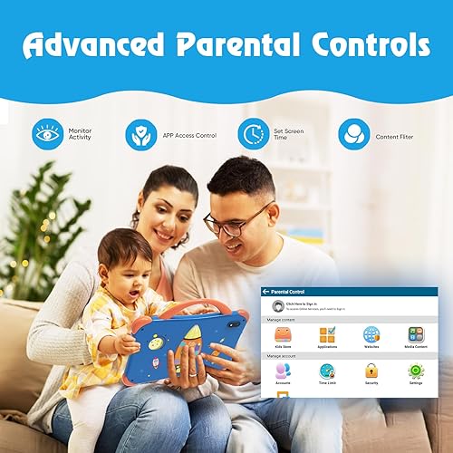Miniatura 4 de weelikeit Tableta para niños, tableta Android 14 para niños, 7 pulgadas con funda, 8 GB (4+4) y 64 GB (ampliable hasta 512 GB) para niños pequeños,