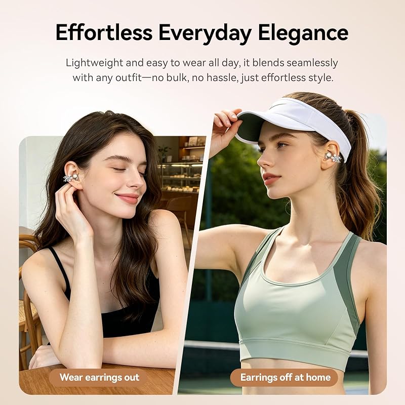 WUYUEGE Clip On Earbuds with Detachable Butterfly Earrings & LED Makeup Mirror Case, Wireless Earbuds Bluetooth 6.0, Air Conduction Headphones, Lightweight for Travel Work Daily Use,Great Gift Choice image 6