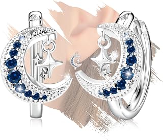 Sterling Silver Earrings for Women Huggie Hoop Charms Cubic Zirconia Star Moon Hypoallergenic Fashion White Gold Plated for Sensitive Ears Dainty Jewelry Birthday Gift