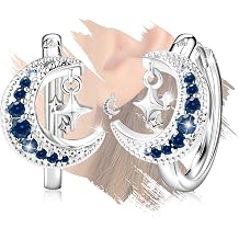 Sterling Silver Earrings for Women Huggie Hoop Charms Cubic Zirconia Star Moon Hypoallergenic Fashion White Gold Plated for Sensitive Ears Dainty Jewelry Birthday Gift