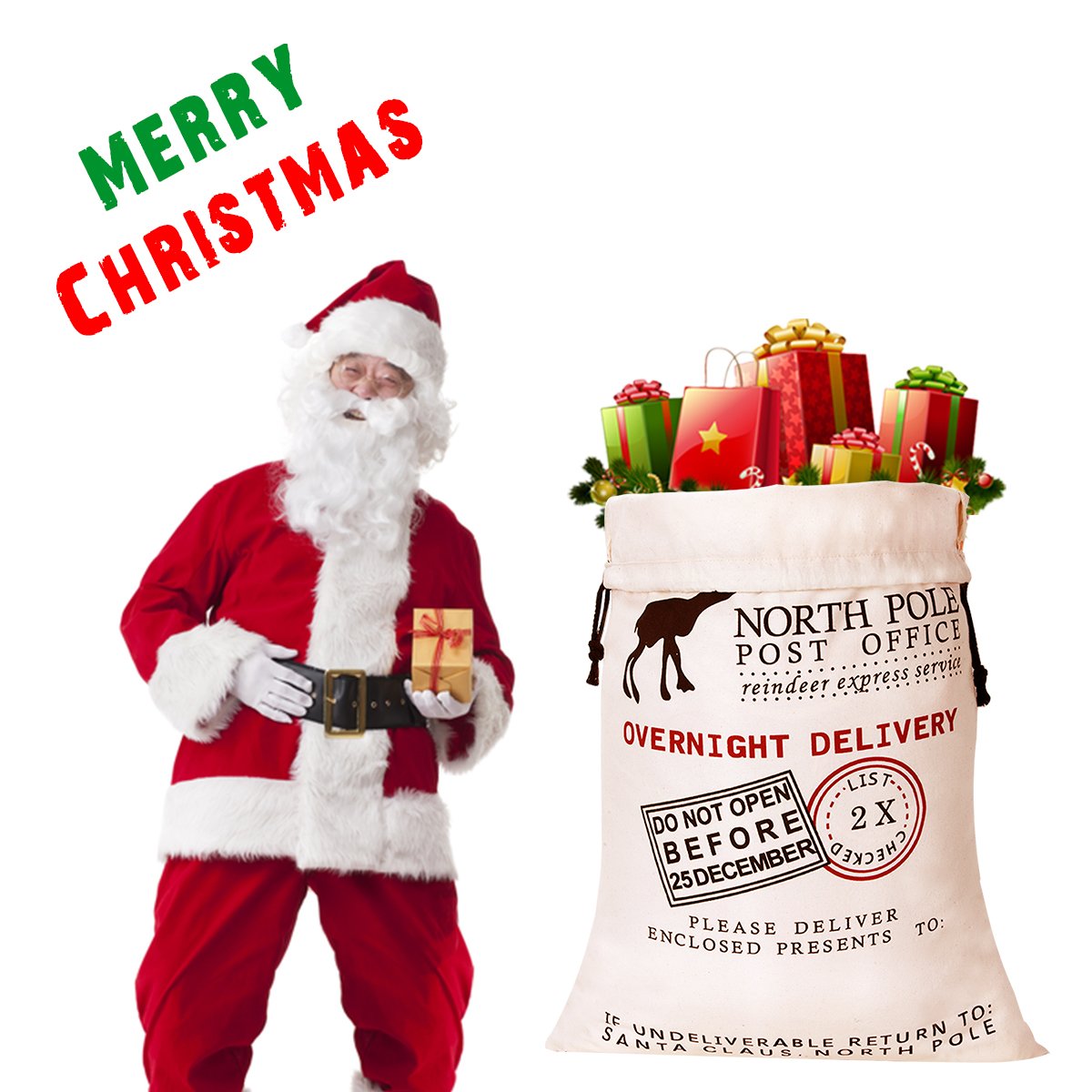 Super Cheap 🛒 Personalized Santa Sack,HBlife Christmas Gift Bag Big Santa Bag Cotton with Drawstring Size 19.7x27.6 (White)