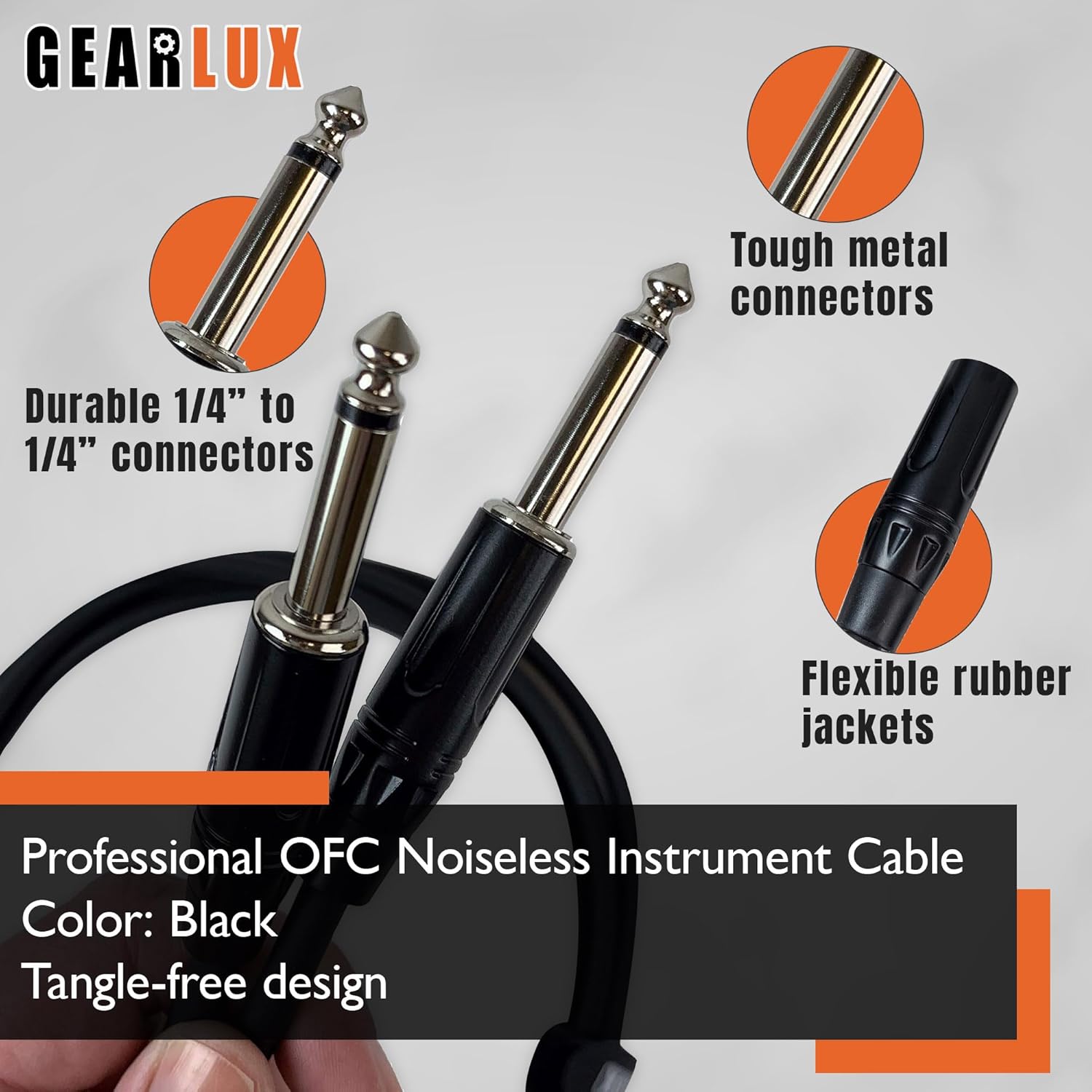 Gearlux Instrument Cable/Guitar Cable, 1/4 Inch, Straight to Straight, Black, 10 Feet - 2 Pack - Image 4
