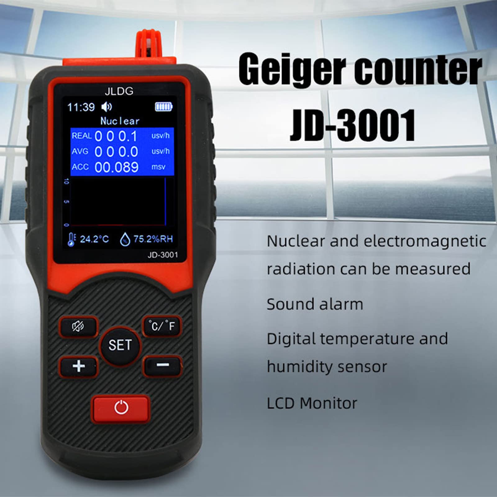 Detector de radiación, medidor de campo electromagnético portátil, contador digital Geiger con pantalla LCD retroiluminada para medición nuclear y radiactiva