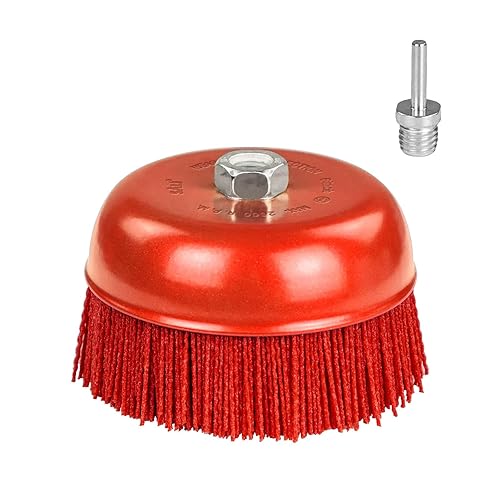 SALI Cepillo de cerdas de nailon de filamento abrasivo de 6 pulgadas, cepillo de lijado grueso, rosca de 11 de 58 pulgadas, eje de taladro de 14 de