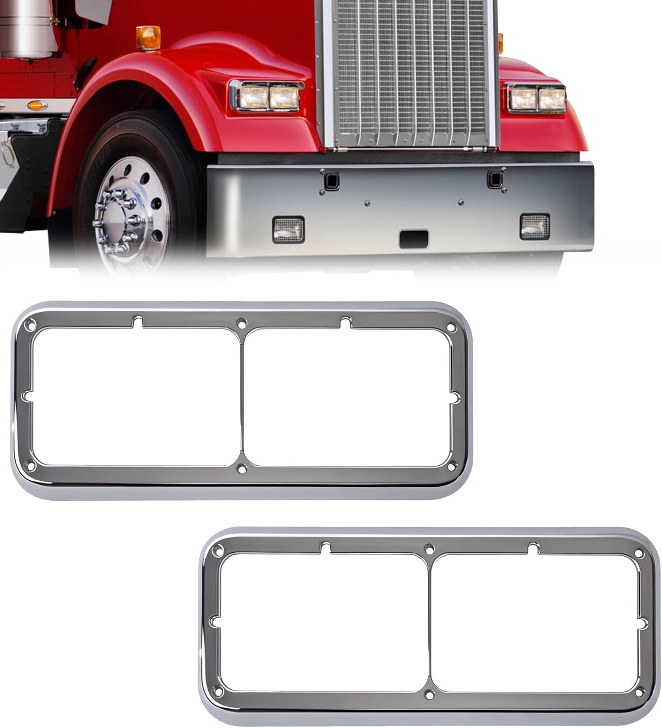 Headlight Bezel Compatible with Kenworth T400 T600 T800 W900 K100 C500 Peterbilt 378 379 Western Star 4900 Freightliner FLD Classic XL Driver and Passenger Side