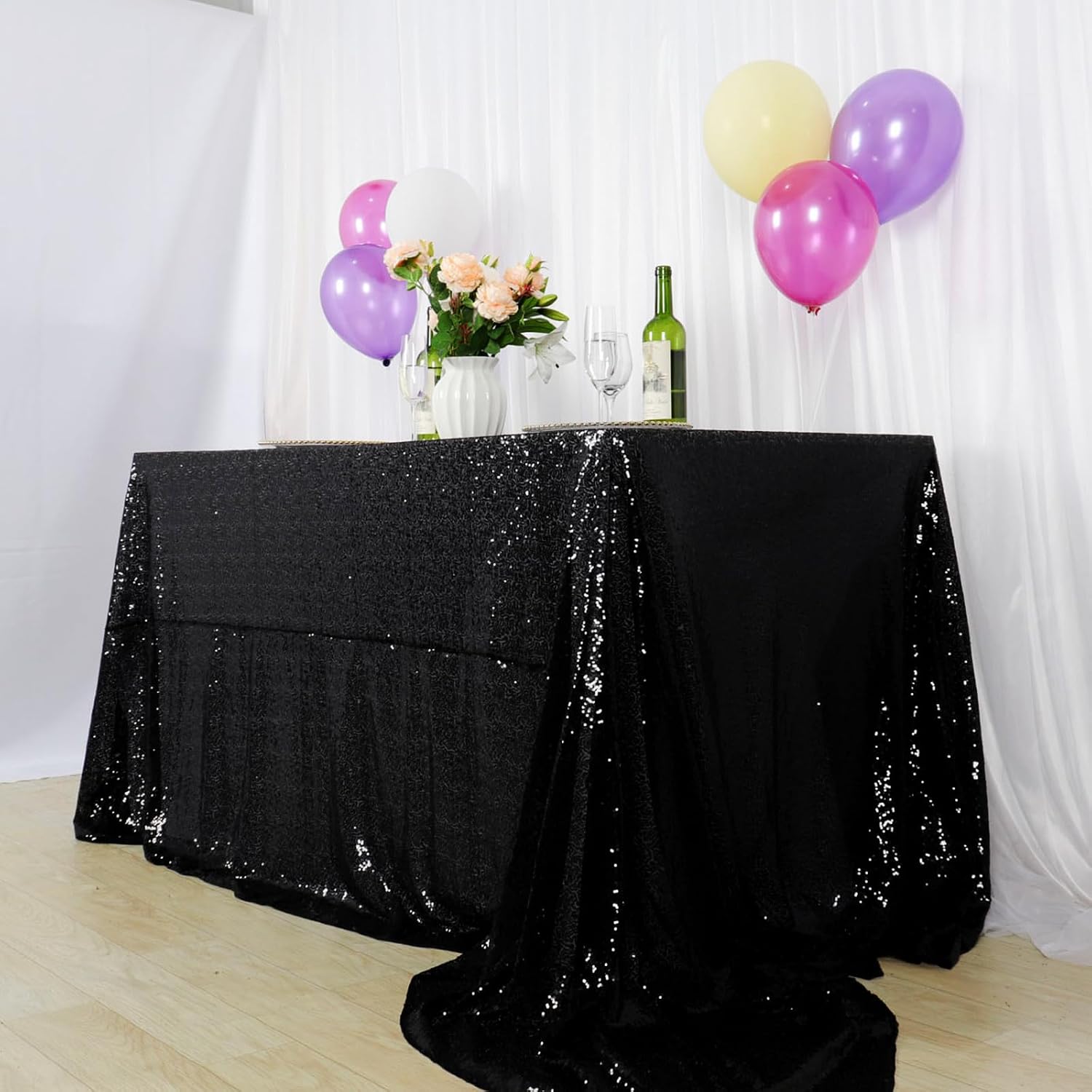 DUOBAO Black Sequin Tablecloth Square 72x72 Inch Wedding Table Cloth Sequence Cloths for Round Tables Overlay Glitter Tablecloths 21st Birthday Decorations (72"x72")