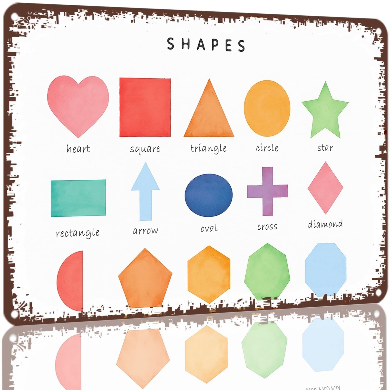 ZDVHOMCB Watercolor Circle Square Triangle Star Aluminum Sign Preschool Poster for Daycare Classroom Wall Hanging Learning 8 X 12 inch