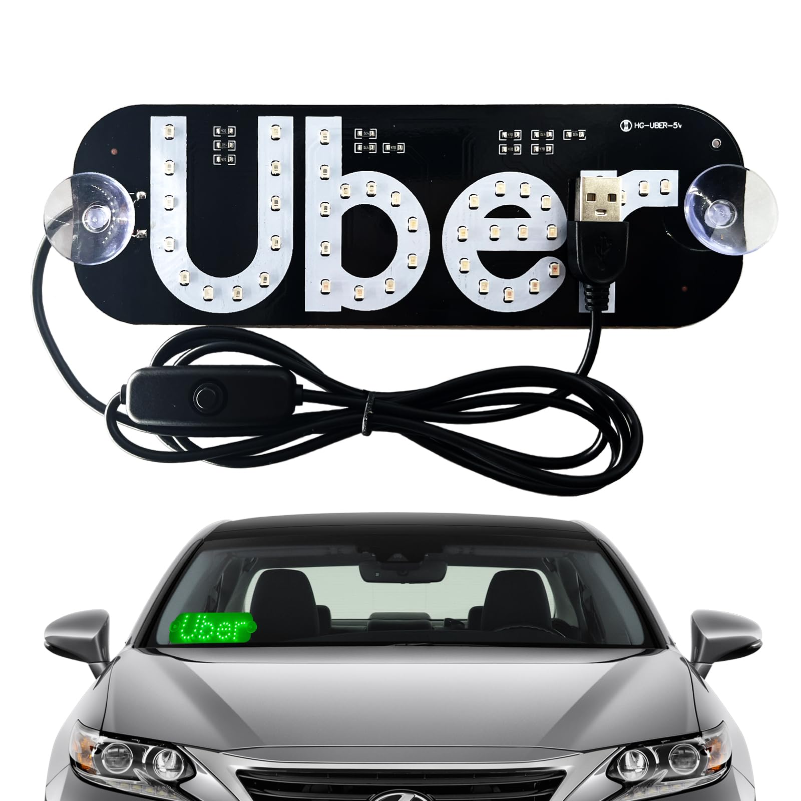 LED Light Sign, Green Glow LED Sign Decal Stickers with Suction Cups, Car LED Light Sign with USB Interface, Taxi Sign Light for Car Windshield with Suction Cups Flashing Hook on Car Window