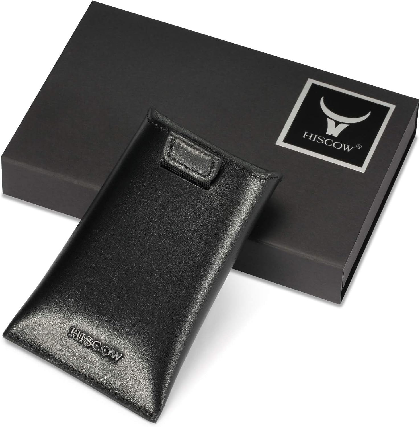 HISCOW Business Card Holder with Flap for Dispensing Cards - Italian Calfskin (Black) - Image 8
