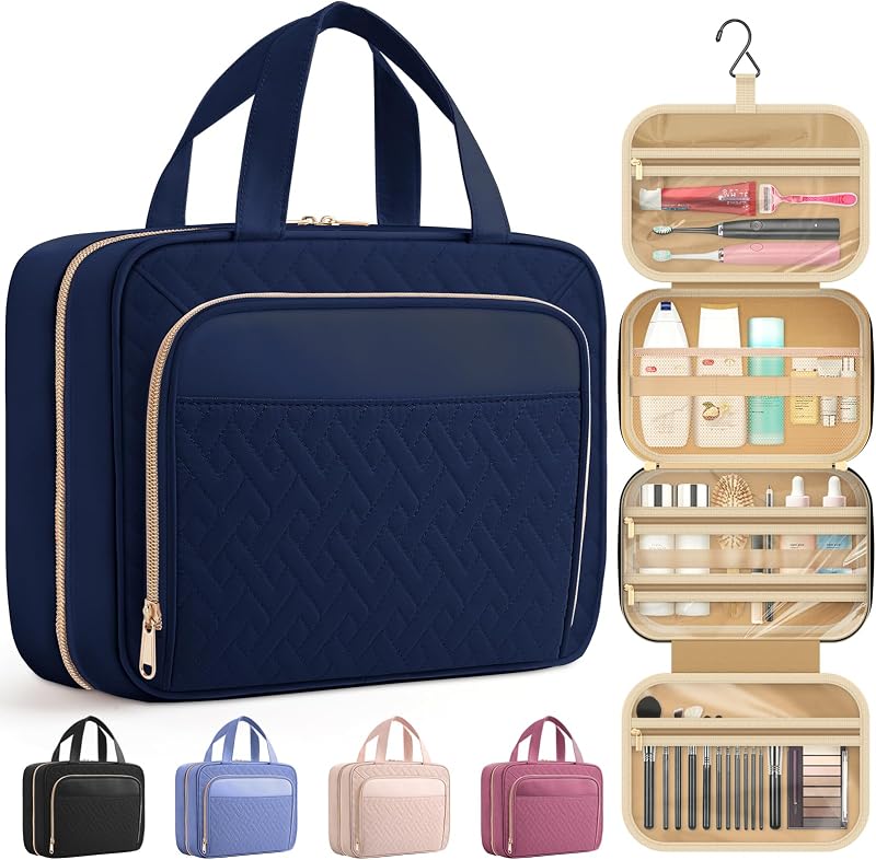 Necessaire de viagem HOTOR com gancho, azul-escuro, média