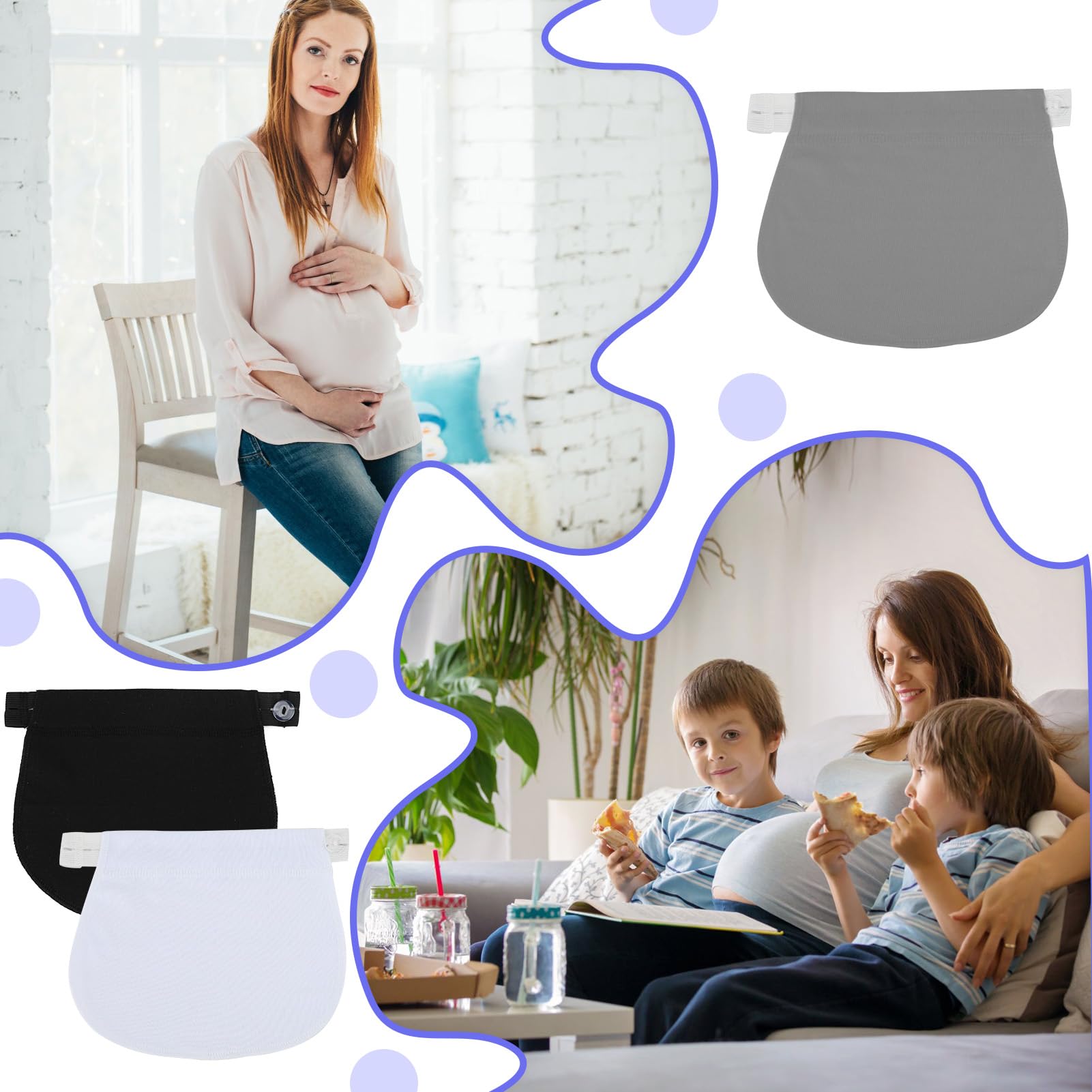 3 Estensori Cintura Premaman - Cotone Elastico, Grigio, Nero, Bianco - Foto 8