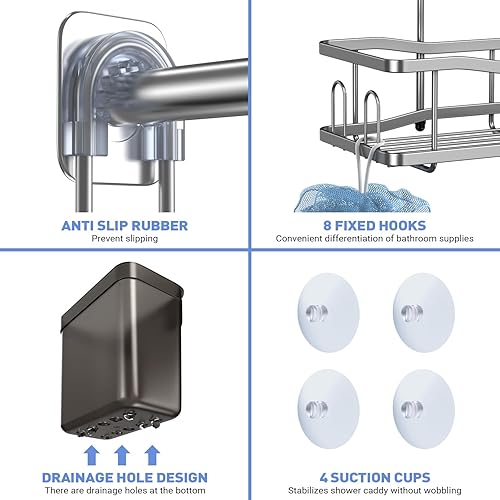 Miniatura 5 de Organizador de baño colgante para ducha estantes de ducha inoxidables sobre el cabezal de ducha, sin taladrar en el interior, estantes sobre cabezal